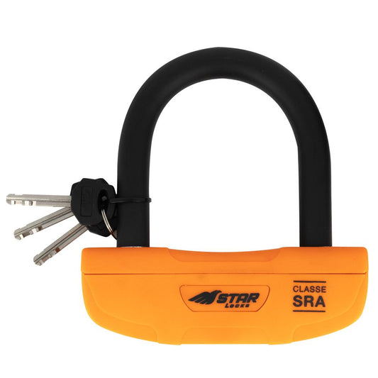 Antivol moto SRA Star Locks 85x100mm orange compact U haute sécurité scooter