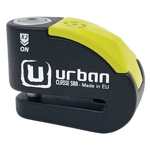 Bloque disque moto SRA Hi-Tech Urban avec alarme 120dB acier étanche jaune compact antivol