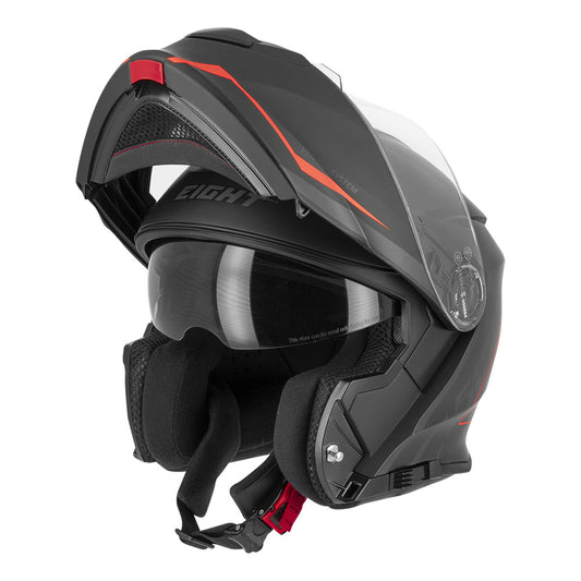 Casque moto Eight modulable noir et rouge avec double écran, ventilation optimisée et design dynamique