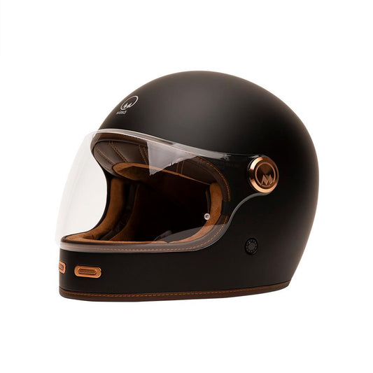 casque intégral Marko noir mat avec intérieur marron rétro pour homme