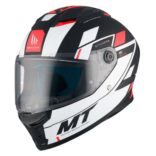 casque intégral MT Stinger rouge blanc et noir au style dynamique