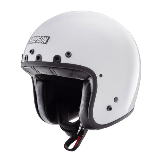 Casque jet Simpson Chopper blanc brillant, style rétro, léger et homologué ECE 2206