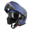 Casque moto modulable bleu mat avec double écran solaire, style moderne et confort pour motards urbains