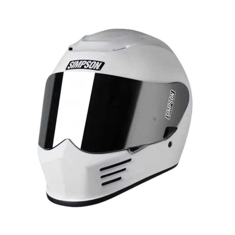 Casque moto intégral Simpson Speed blanc, design iconique, visière claire et fentes mentonnière.