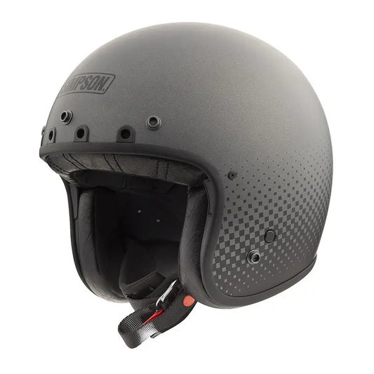 Casque Jet Simpson Chopper gris mat, damier dégradé, fibre de carbone, homologué ECE 2206