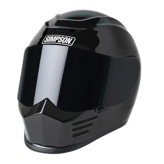 Casque intégral Simpson Speed noir brillant, design aérodynamique et mentonnière distinctive.