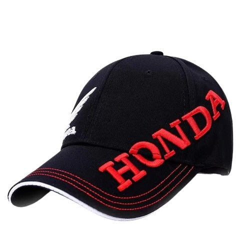 Casquette noire de moto Honda avec broderie rouge pour homme fan de sport mécanique
