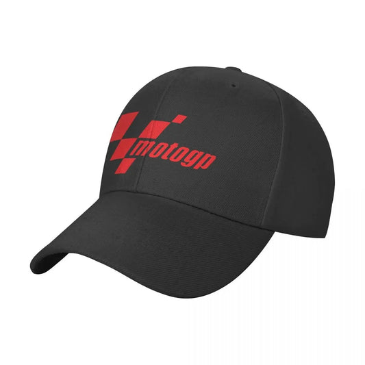Casquette noire MotoGP pour homme avec logo rouge en damier et typographie racing
