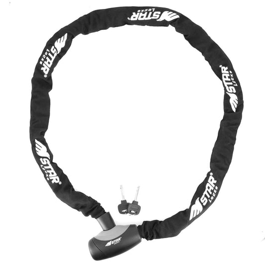 Chaîne antivol moto 1m50 Star Locks avec cylindre haute sécurité en acier cémenté et revêtement textile