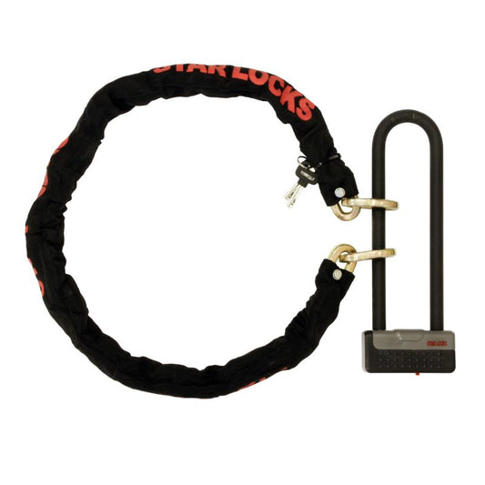Chaîne antivol moto 1m20 avec cadenas U Star Locks 100 x 290 mm en acier trempé et revêtement textile