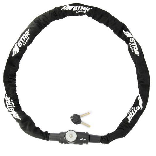 Chaîne antivol moto 1m50 Star Locks à clé en acier cémenté avec revêtement textile noir