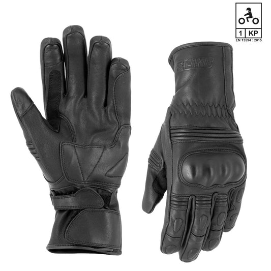 gants moto hiver homme S-LINE Froster noir homologués CE en cuir avec coque protection, doublure polaire et zone tactile