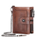 grand portefeuille homme en cuir marron avec chaîne, multiples compartiments zippés et bouton de fermeture