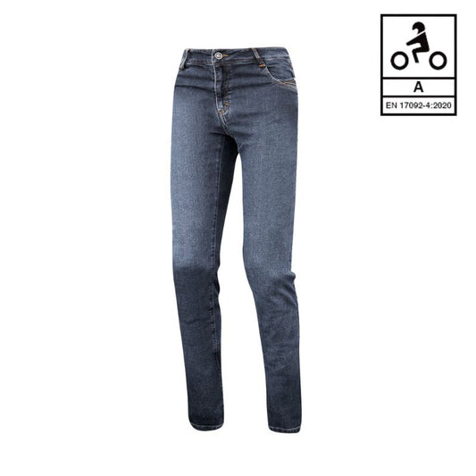 Jean moto femme ESQUAD Dandy bleu homologué CE avec protections genoux et hanches