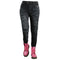 Jean de moto noir pour femme en kevlar avec protections amovibles, style urbain motarde