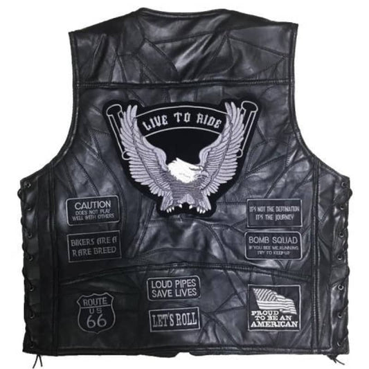 Gilet cuir biker avec patch | Boutique biker