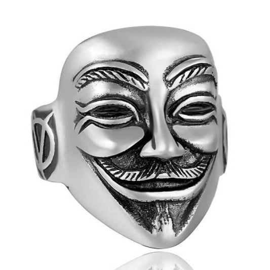 Bague anonymous en acier inoxydable masque guy fawkes pour homme et femme