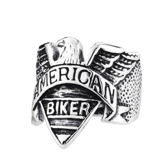 Bague biker american en acier inoxydable avec aigle pour homme et femme