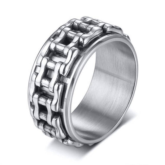 Bague chaîne biker en acier inoxydable pour homme au style mécanique et viril