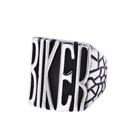 Bague biker homme en métal gravé avec inscription BIKE LIFE style motard