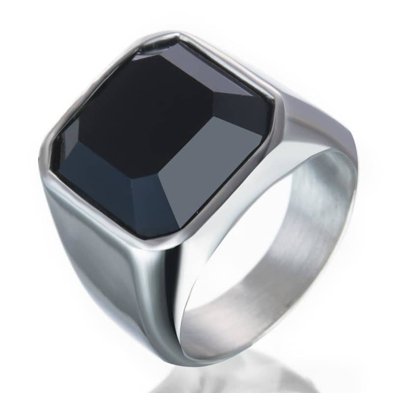 Bague biker en Acier Inoxydable avec une Pierre Noir