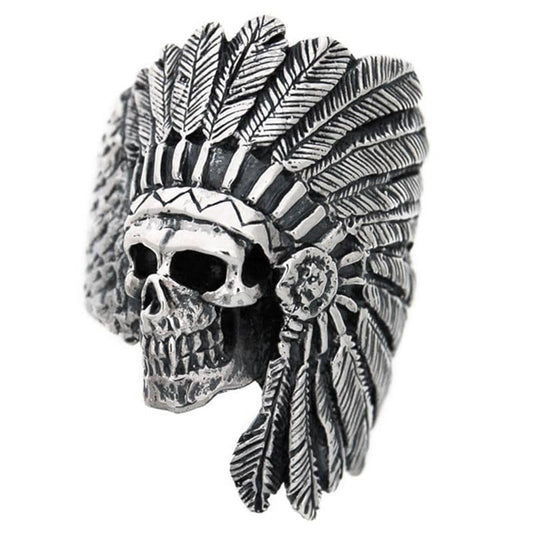 Bague crâne indien en acier inoxydable style biker pour homme et femme