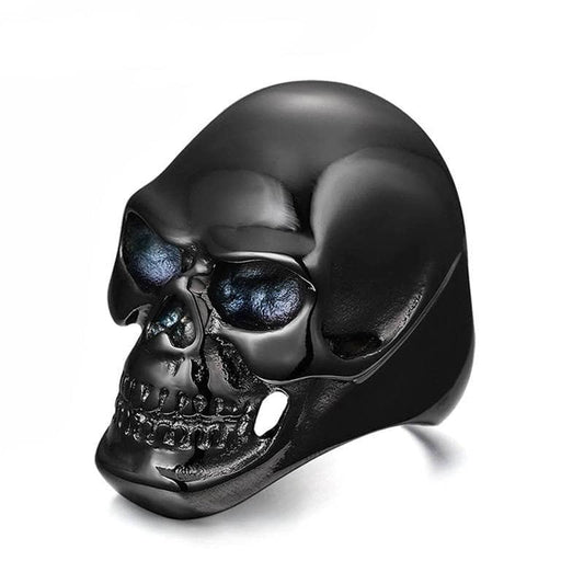 Bague tête de mort noire pour motard en acier inoxydable style gothique et biker