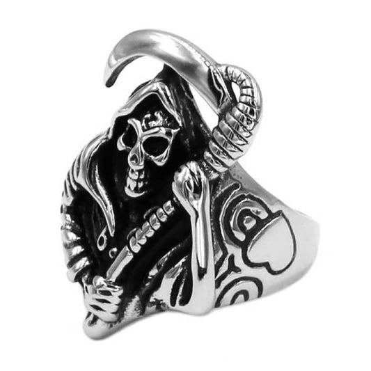 Bague faucheuse en acier inoxydable style biker pour homme et femme