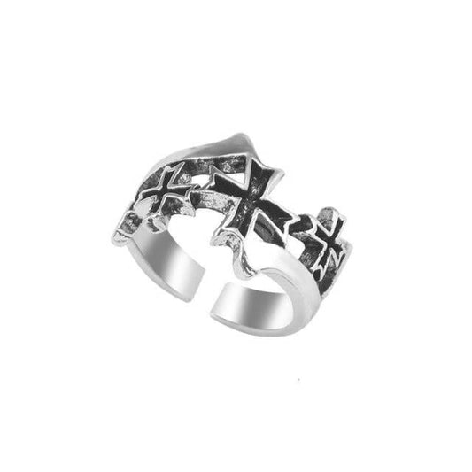 Bague gothique croix en acier inoxydable pour homme et femme, style médiéval et biker