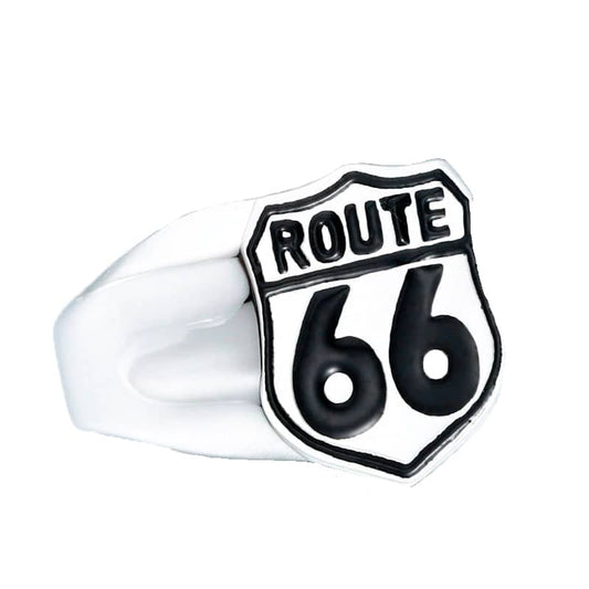 Bague Route 66 en acier inoxydable pour motards homme et femme