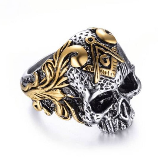 Bague tête de mort homme femme en acier inoxydable dorée style biker