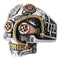 Bague steampunk pour motard tête de mort avec finitions cuivre, or et argent