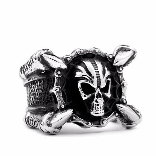 Bague tête de mort homme pas chère en acier inoxydable avec griffes, style biker rock