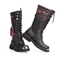 bottes moto rouges et noires pour biker avec finitions métalliques, cuir PU résistant et semelle antidérapante, style rock affirmé
