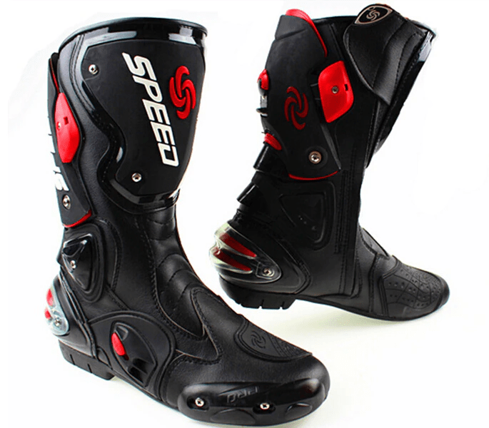 Bottes De Moto en Cuir Noir et Rouge pour Homme
