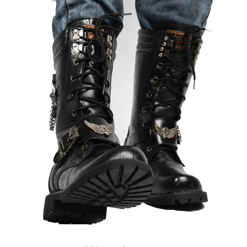 Bottes biker en cuir avec tête de mort | Boutique biker