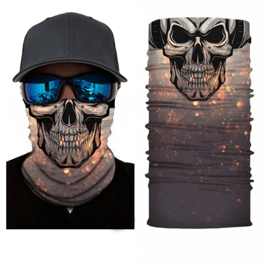 Cagoule tour de cou moto motif tête de mort, tissu respirant et léger, protection efficace contre le vent, la poussière et les intempéries, style rebelle et audacieux.