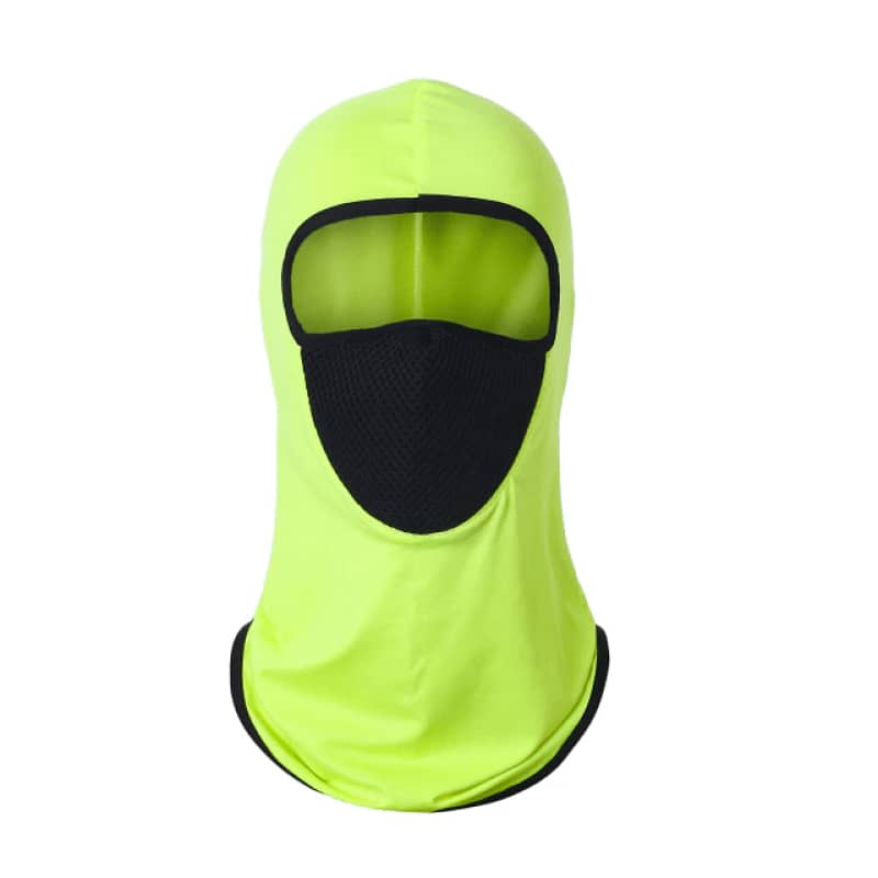 Cagoule moto verte fluo haute visibilité, respirante et légère, compatible casque, unisexe