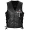 Gilet biker en cuir de vachette noir modèle "Live Fast" avec motifs brodés, boutons-pression et coupe ajustée pour homme