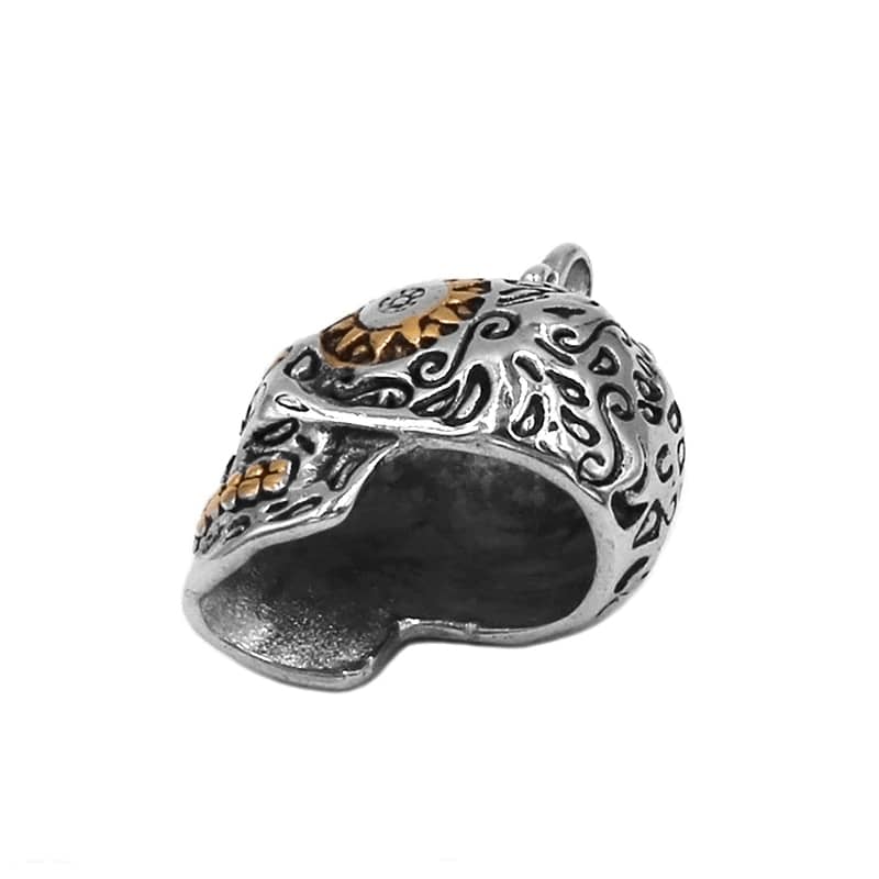Pendentif Tête De Mort Punk Argent 925 – Lunettes & Chapeau Doré – Bijou Vintage Crâne Pour Homme Femme