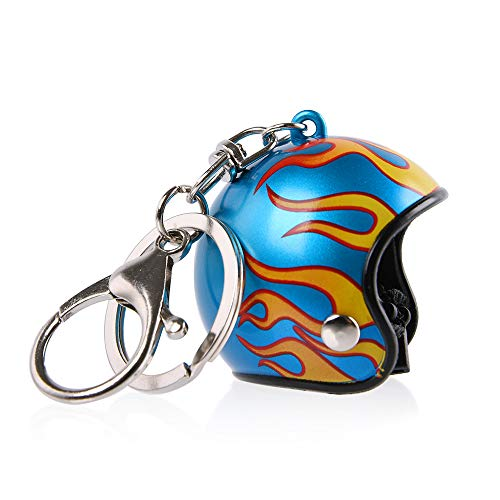 Porte-clé casque moto flamme Bleu