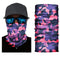 Tour de cou moto femme violet et rose motif camouflage, léger, respirant et confortable, protection efficace contre le vent et les intempéries pour motardes.