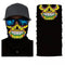 Tour de cou moto noir motif skull jaune style calavera mexicaine, tissu respirant et léger, protection efficace contre le vent et la poussière, look audacieux et coloré.