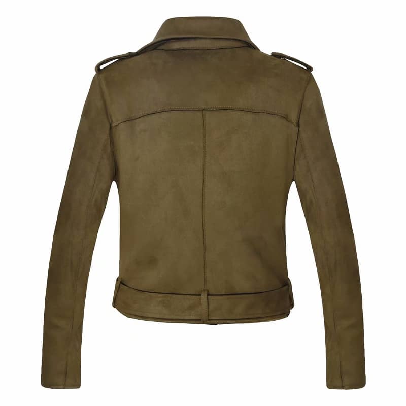Veste Perfecto En Daim Vert pour Femme Biker