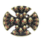 Boucle de ceinture biker en métal, motif croix de fer recouverte de têtes de mort dorées avec yeux rouges, style gothique et rock