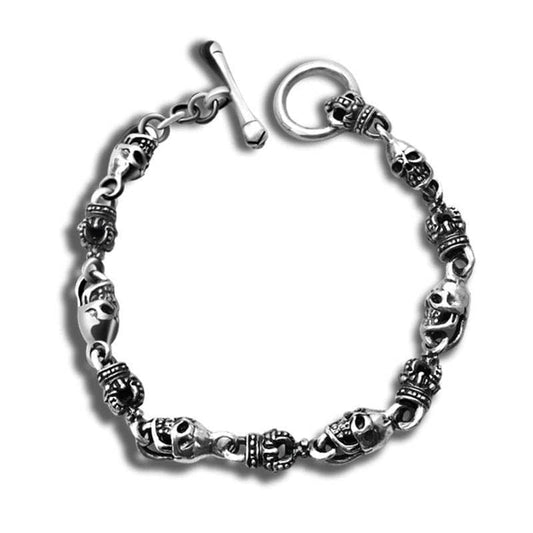 Bracelet biker tête de mort en argent massif 925 pour homme et femme – bijou motard unisexe robuste et stylé