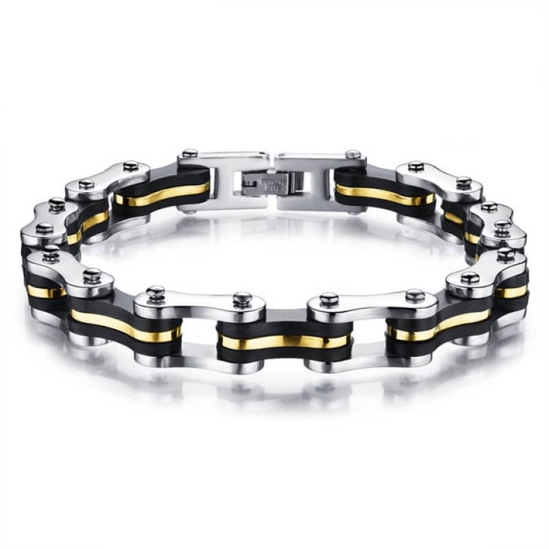 Bracelet homme biker chaîne moto acier inox 316L doré