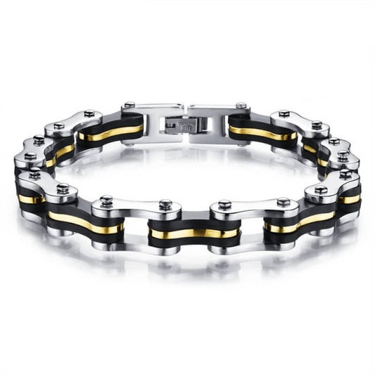 Bracelet homme biker chaîne moto acier inox 316L doré
