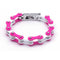 Bracelet chaîne moto pour femme couleur rose et noir avec strass brillants en acier inoxydable 316L