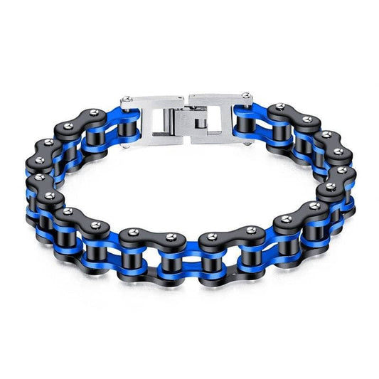 Bracelet biker homme style chaîne moto bleu en acier inoxydable 316L